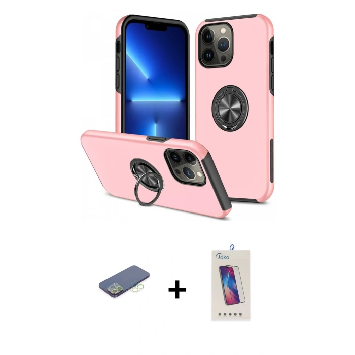 MARSİLYAN™- iPhone 13 Pro Max Kılıf Odak Form Prime - Siyah Joko 5D Cam + Renkli Kamera Lens Koruma Cam - YL
