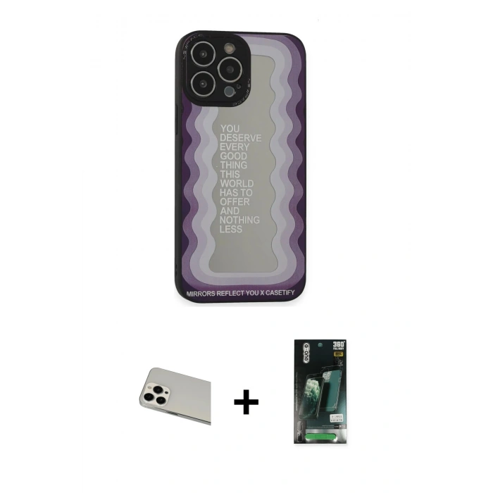 MARSİLYAN™- iPhone 13 Pro Max Kılıf Odak Klasik Serisi - Şeffaf 360 Full Body Arka Koruyucu + Rainbow Kamera Lens Koruma Cam - BZ
