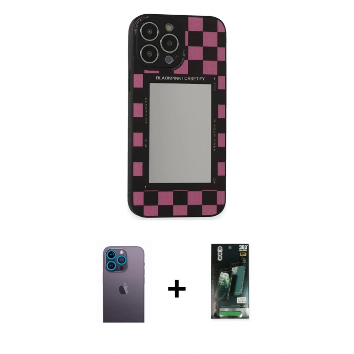MARSİLYAN™- iPhone 13 Pro Max Kılıf Odak Klasik Serisi - Şeffaf 360 Full Body Arka Koruyucu + Mavi Neon Fosforlu Kamera Lens