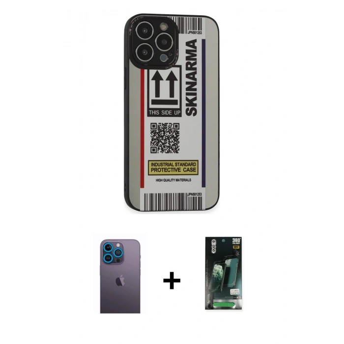 MARSİLYAN™- iPhone 13 Pro Max Kılıf Odak Klasik Serisi - Şeffaf 360 Full Body Arka Koruyucu + Mavi Neon Fosforlu Kamera Lens