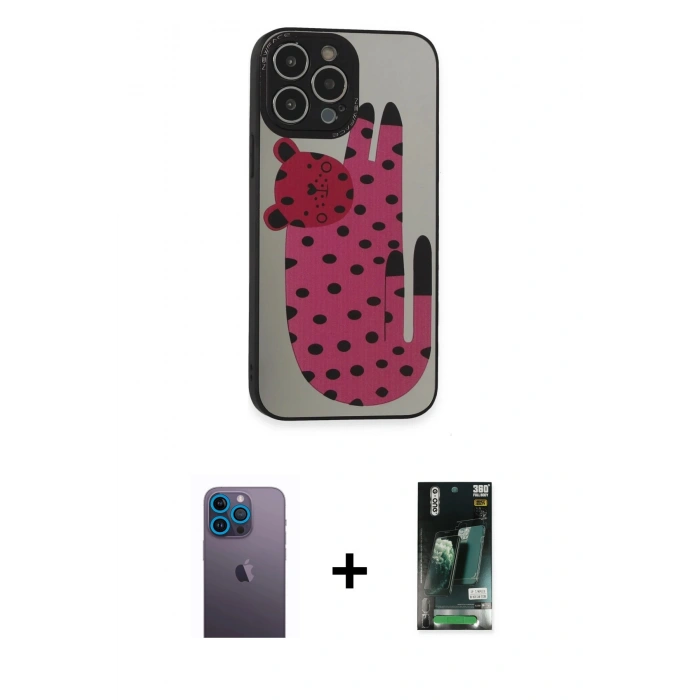 MARSİLYAN™- iPhone 13 Pro Max Kılıf Odak Klasik Serisi - Şeffaf 360 Full Body Arka Koruyucu + Mavi Neon Fosforlu Kamera Lens