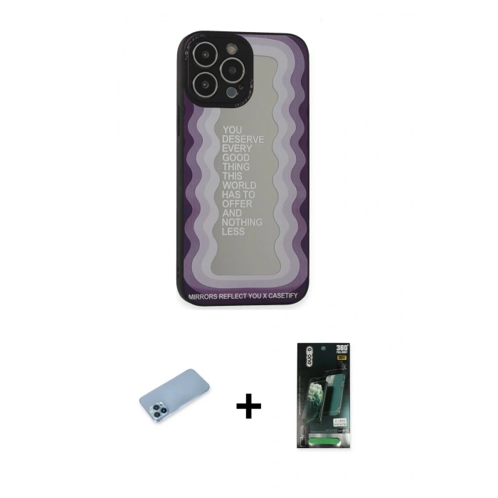 MARSİLYAN™- iPhone 13 Pro Max Kılıf Odak Klasik Serisi - Şeffaf 360 Full Body Arka Koruyucu + Shine Kamera Lens Koruma Cam - MI
