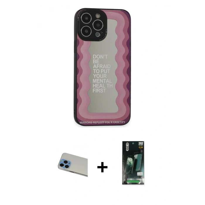 MARSİLYAN™- iPhone 13 Pro Max Kılıf Odak Klasik Serisi - Şeffaf 360 Full Body Arka Koruyucu + Rainbow Kamera Lens Koruma Cam - MI