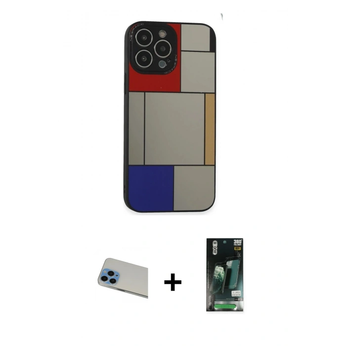 MARSİLYAN™- iPhone 13 Pro Max Kılıf Odak Klasik Serisi - Şeffaf 360 Full Body Arka Koruyucu + Rainbow Kamera Lens Koruma Cam - MI