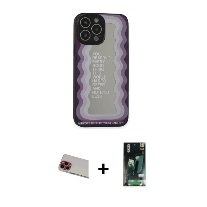 MARSİLYAN™- iPhone 13 Pro Max Kılıf Odak Klasik Serisi - Şeffaf 360 Full Body Arka Koruyucu + Rainbow Kamera Lens Koruma Cam - KI