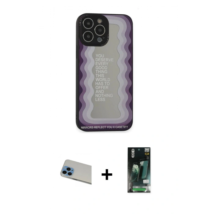 MARSİLYAN™- iPhone 13 Pro Max Kılıf Odak Klasik Serisi - Şeffaf 360 Full Body Arka Koruyucu + Rainbow Kamera Lens Koruma Cam - MI
