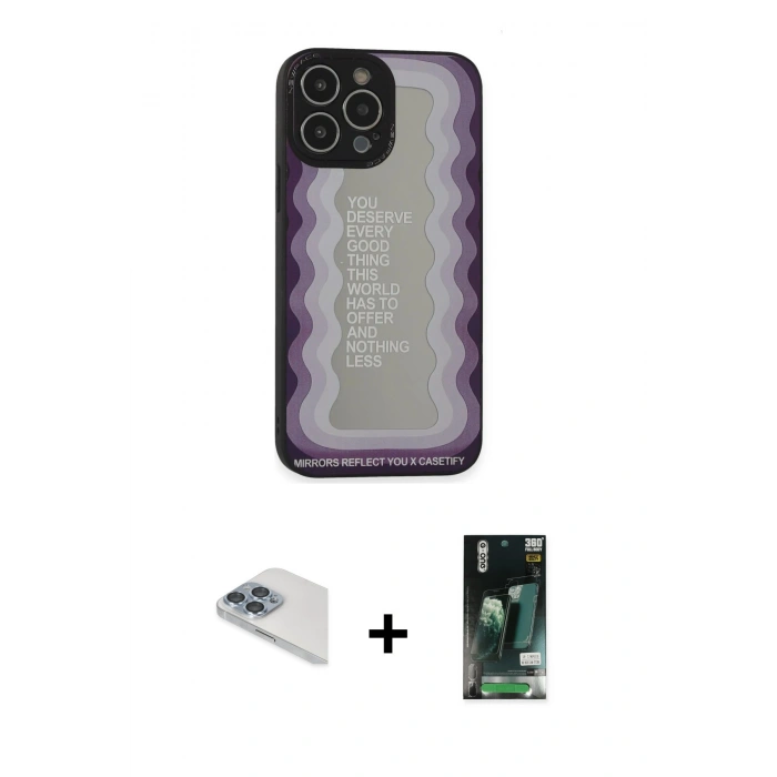 MARSİLYAN™- iPhone 13 Pro Max Kılıf Odak Klasik Serisi - Şeffaf 360 Full Body Arka Koruyucu + Sierra Blue Pers Alüminyum Kamera Lens