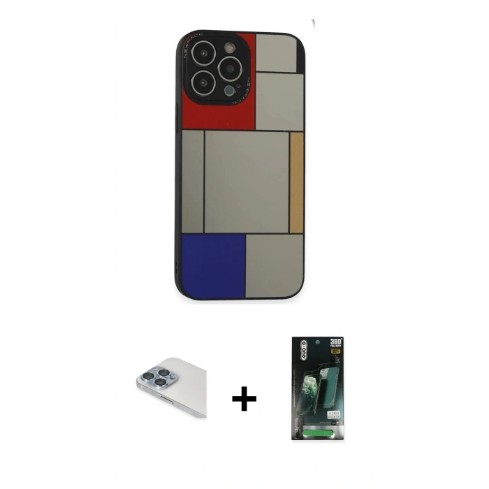 MARSİLYAN™- iPhone 13 Pro Max Kılıf Odak Klasik Serisi - Şeffaf 360 Full Body Arka Koruyucu + Sierra Blue Pers Alüminyum Kamera Lens