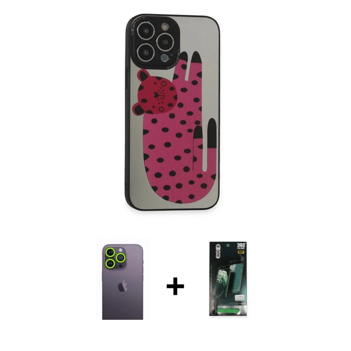 MARSİLYAN™- iPhone 13 Pro Max Kılıf Odak Klasik Serisi - Şeffaf 360 Full Body Arka Koruyucu + Neon Fosforlu Kamera Lens - YL