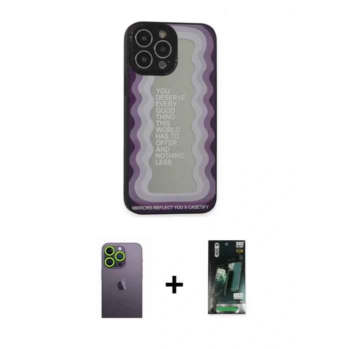 MARSİLYAN™- iPhone 13 Pro Max Kılıf Odak Klasik Serisi - Şeffaf 360 Full Body Arka Koruyucu + Neon Fosforlu Kamera Lens - YL