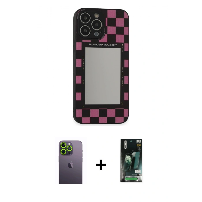 MARSİLYAN™- iPhone 13 Pro Max Kılıf Odak Klasik Serisi - Şeffaf 360 Full Body Arka Koruyucu + Neon Fosforlu Kamera Lens - YL