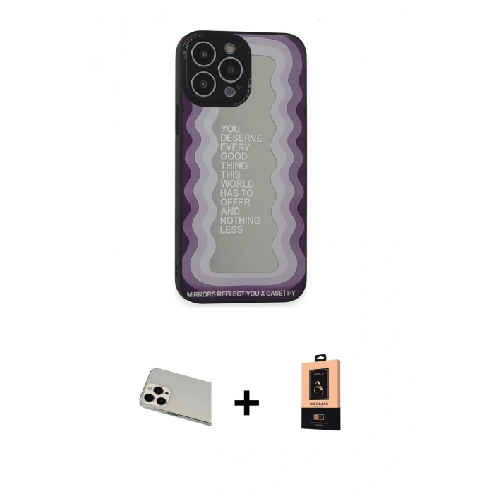 MARSİLYAN™- iPhone 13 Pro Max Kılıf Odak Klasik Serisi - Şeffaf Maxco Cam Ekran Koruyucu + Rainbow Kamera Lens Koruma Cam - BZ
