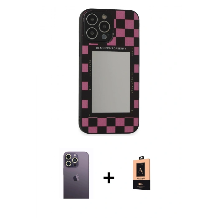 MARSİLYAN™- iPhone 13 Pro Max Kılıf Odak Klasik Serisi - Şeffaf Maxco Cam Ekran Koruyucu + Neon Fosforlu Kamera Lens - BZ