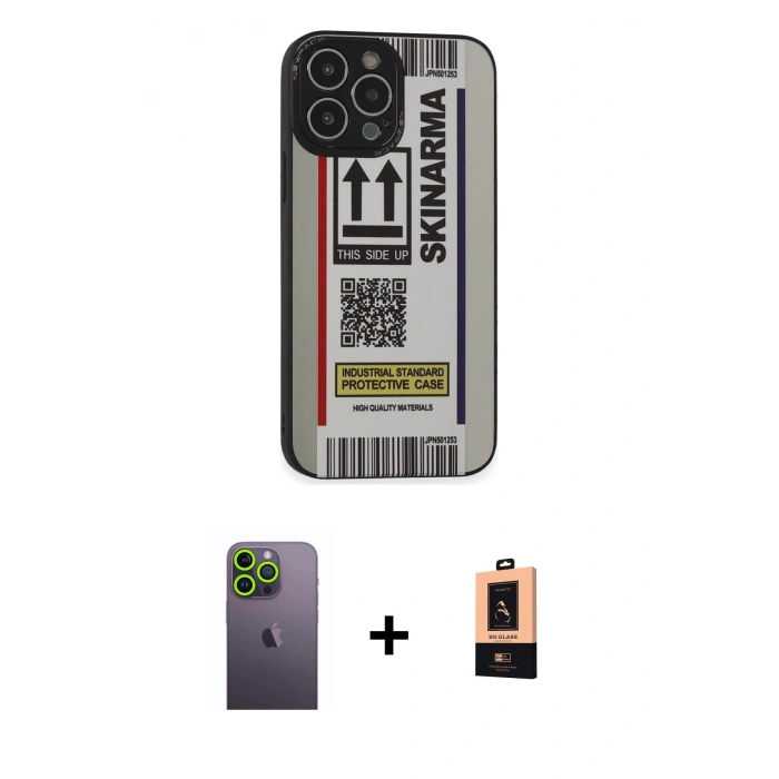 MARSİLYAN™- iPhone 13 Pro Max Kılıf Odak Klasik Serisi - Şeffaf Maxco Cam Ekran Koruyucu + Neon Fosforlu Kamera Lens - YL