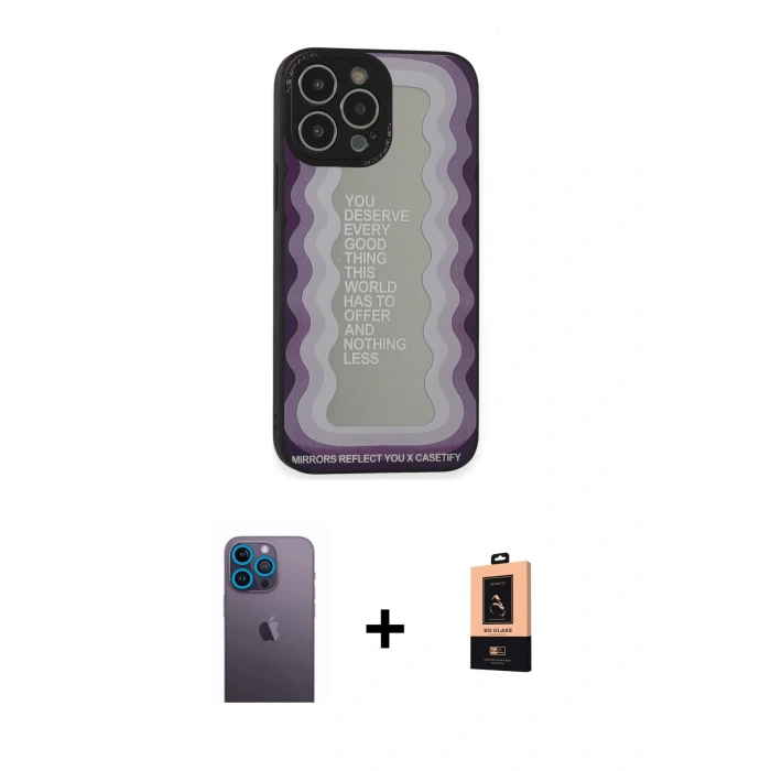 MARSİLYAN™- iPhone 13 Pro Max Kılıf Odak Klasik Serisi - Şeffaf Maxco Cam Ekran Koruyucu + Neon Fosforlu Kamera Lens - MI