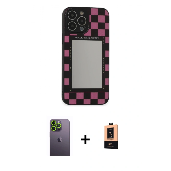 MARSİLYAN™- iPhone 13 Pro Max Kılıf Odak Klasik Serisi - Şeffaf Maxco Cam Ekran Koruyucu + Neon Fosforlu Kamera Lens - YL