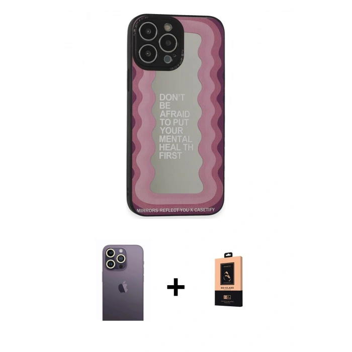 MARSİLYAN™- iPhone 13 Pro Max Kılıf Odak Klasik Serisi - Şeffaf Maxco Cam Ekran Koruyucu + Neon Fosforlu Kamera Lens - BZ