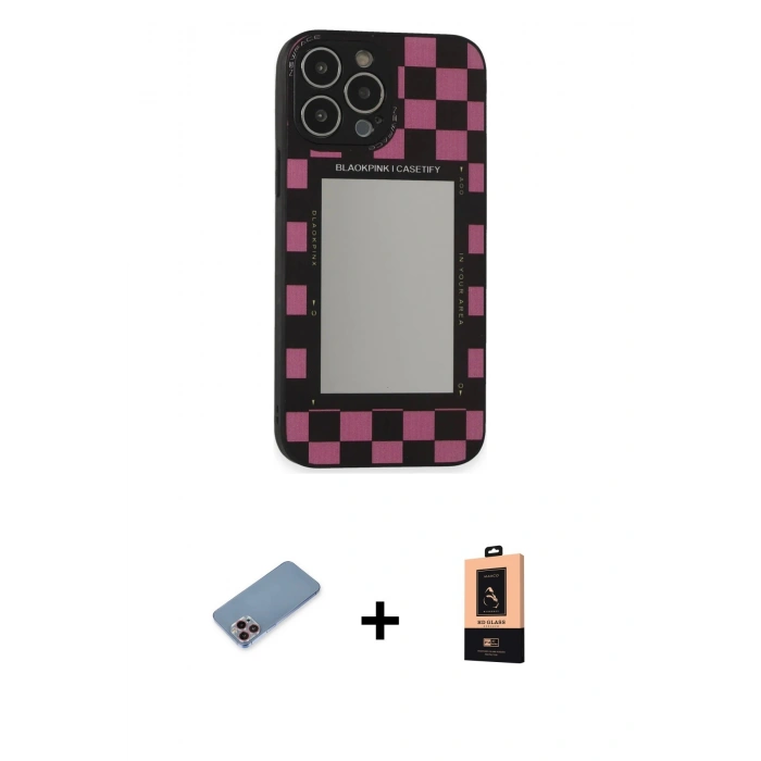 MARSİLYAN™- iPhone 13 Pro Max Kılıf Odak Klasik Serisi - Şeffaf Maxco Cam Ekran Koruyucu + Shine Kamera Lens Koruma Cam - PE