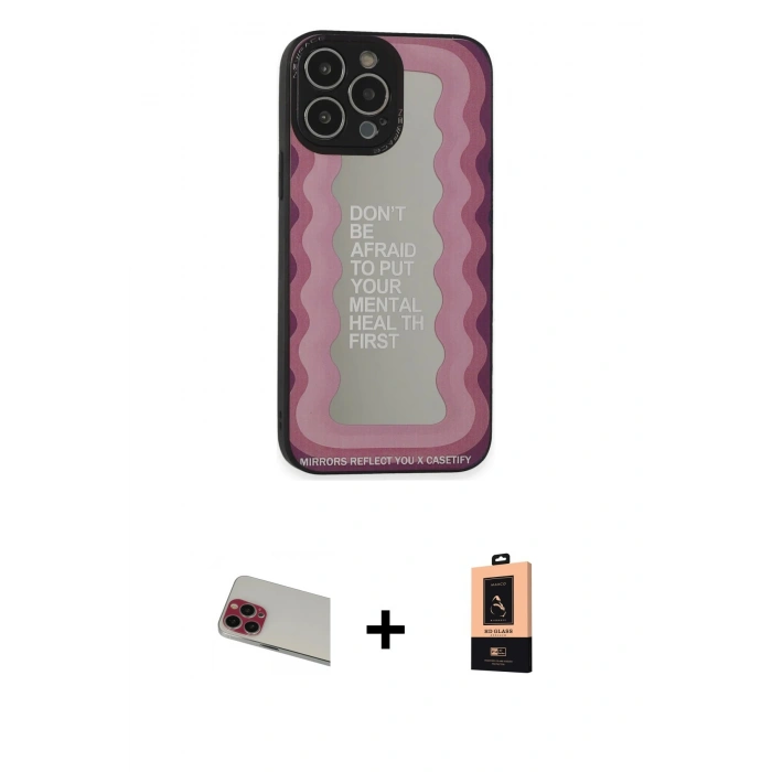 MARSİLYAN™- iPhone 13 Pro Max Kılıf Odak Klasik Serisi - Şeffaf Maxco Cam Ekran Koruyucu + Rainbow Kamera Lens Koruma Cam - KI