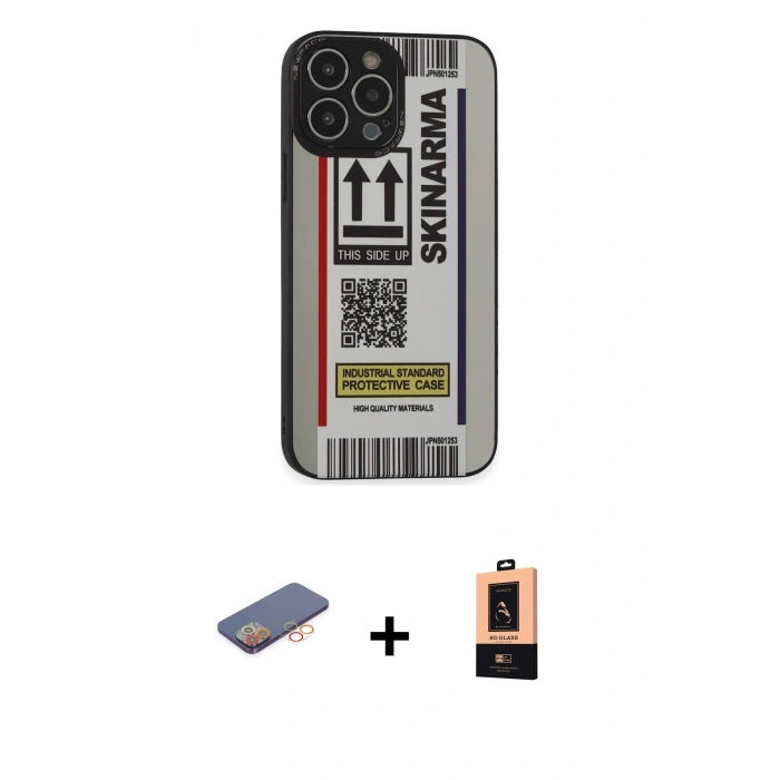 MARSİLYAN™- iPhone 13 Pro Max Kılıf Odak Klasik Serisi - Şeffaf Maxco Cam Ekran Koruyucu + Renkli Kamera Lens Koruma Cam - TU