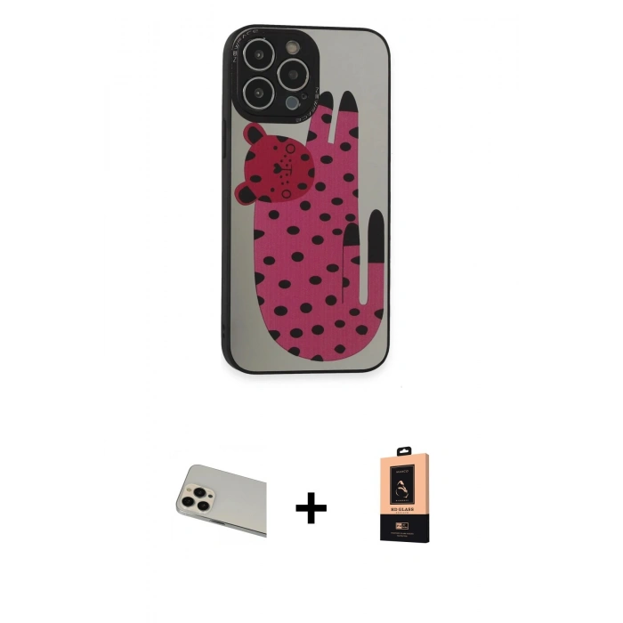 MARSİLYAN™- iPhone 13 Pro Max Kılıf Odak Klasik Serisi - Şeffaf Maxco Cam Ekran Koruyucu + Rose Gold Rainbow Kamera Lens Koruma Cam