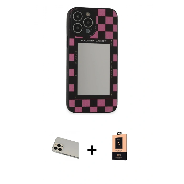 MARSİLYAN™- iPhone 13 Pro Max Kılıf Odak Klasik Serisi - Şeffaf Maxco Cam Ekran Koruyucu + Rose Gold Rainbow Kamera Lens Koruma Cam