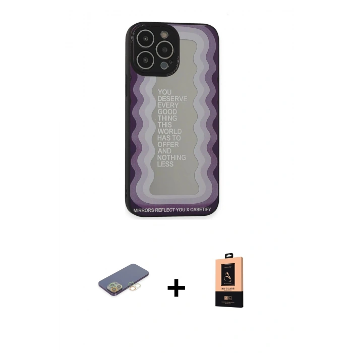 MARSİLYAN™- iPhone 13 Pro Max Kılıf Odak Klasik Serisi - Şeffaf Maxco Cam Ekran Koruyucu + Renkli Kamera Lens Koruma Cam - SI