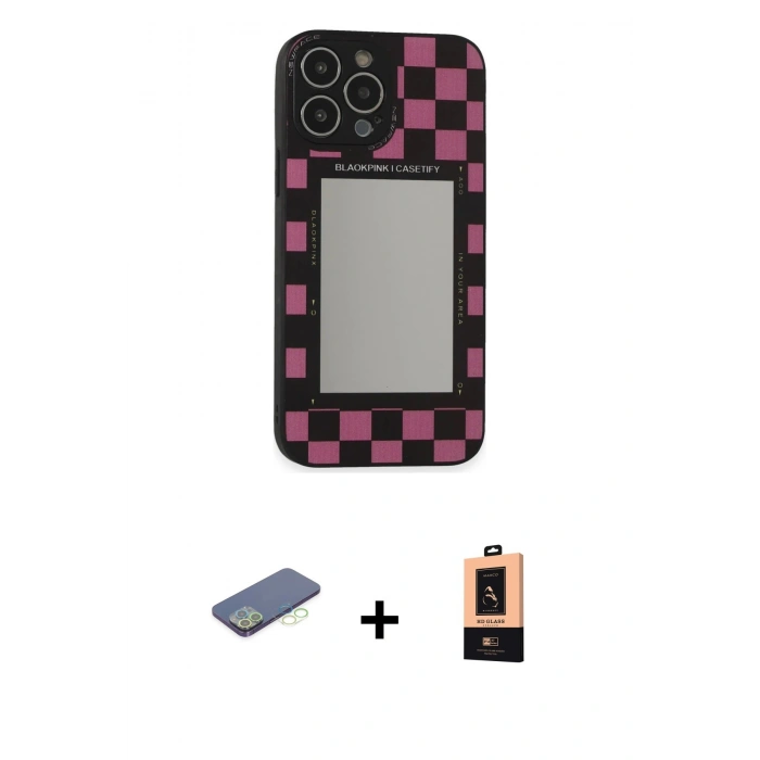 MARSİLYAN™- iPhone 13 Pro Max Kılıf Odak Klasik Serisi - Şeffaf Maxco Cam Ekran Koruyucu + Renkli Kamera Lens Koruma Cam - YL