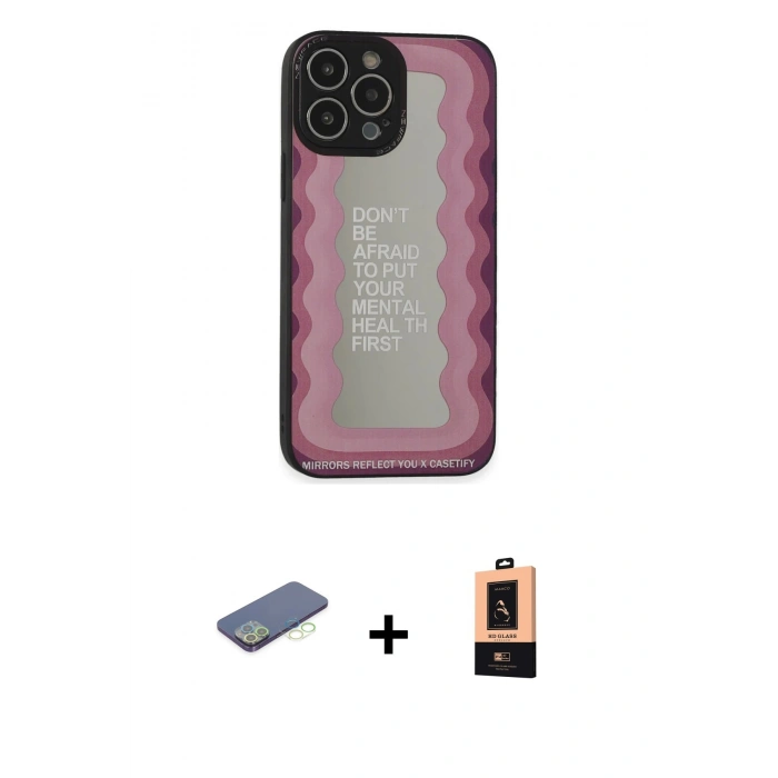 MARSİLYAN™- iPhone 13 Pro Max Kılıf Odak Klasik Serisi - Şeffaf Maxco Cam Ekran Koruyucu + Renkli Kamera Lens Koruma Cam - YL