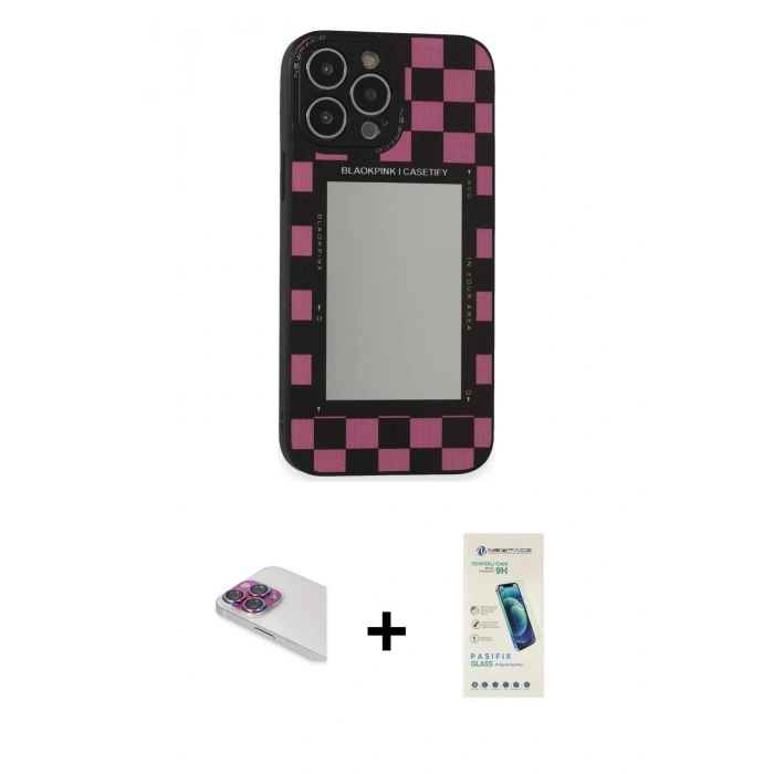 MARSİLYAN™- iPhone 13 Pro Max Kılıf Odak Klasik Serisi - Şeffaf Pasifik Cam Ekran Koruyucu + Pers Alüminyum Kamera Lens - GI