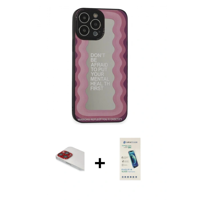 MARSİLYAN™- iPhone 13 Pro Max Kılıf Odak Klasik Serisi - Şeffaf Pasifik Cam Ekran Koruyucu + Pers Alüminyum Kamera Lens - KI