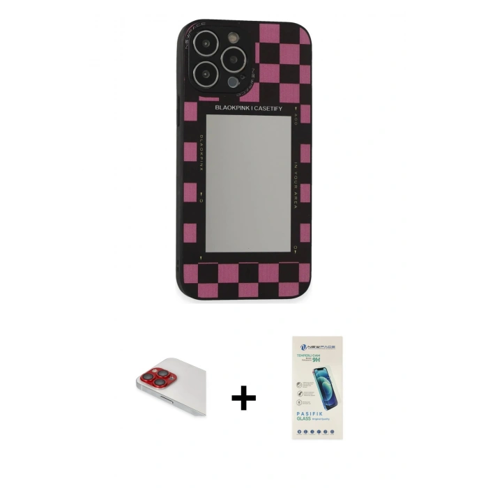 MARSİLYAN™- iPhone 13 Pro Max Kılıf Odak Klasik Serisi - Şeffaf Pasifik Cam Ekran Koruyucu + Pers Alüminyum Kamera Lens - KI