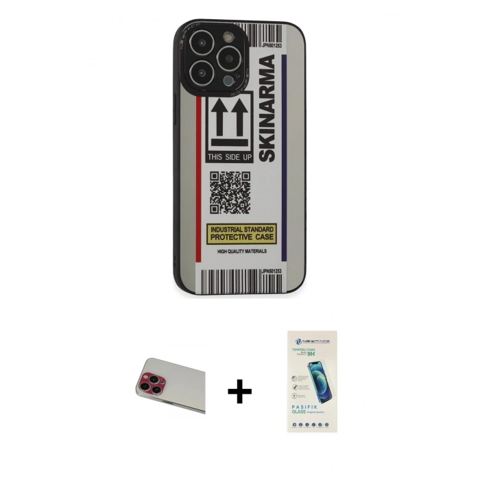 MARSİLYAN™- iPhone 13 Pro Max Kılıf Odak Klasik Serisi - Şeffaf Pasifik Cam Ekran Koruyucu + Kırmızı Rainbow Kamera Lens Koruma Cam