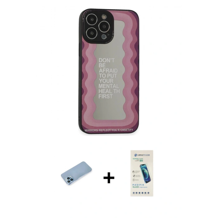 MARSİLYAN™- iPhone 13 Pro Max Kılıf Odak Klasik Serisi - Şeffaf Pasifik Cam Ekran Koruyucu + Shine Kamera Lens Koruma Cam - MI