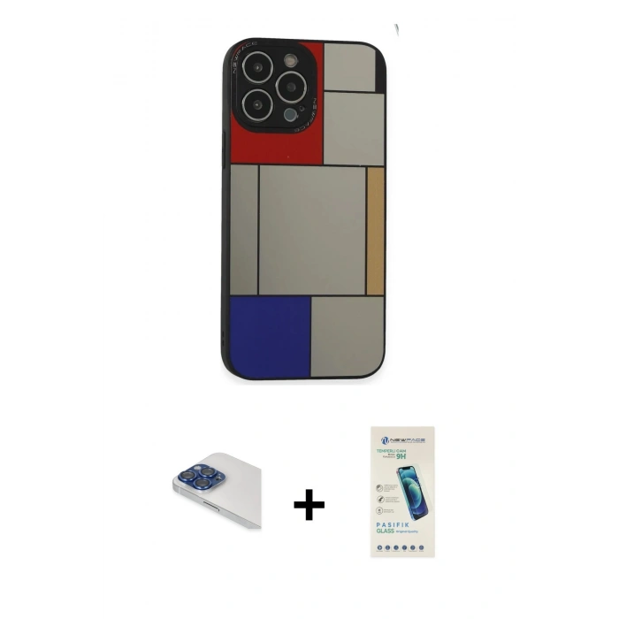 MARSİLYAN™- iPhone 13 Pro Max Kılıf Odak Klasik Serisi - Şeffaf Pasifik Cam Ekran Koruyucu + Pers Alüminyum Kamera Lens - LT