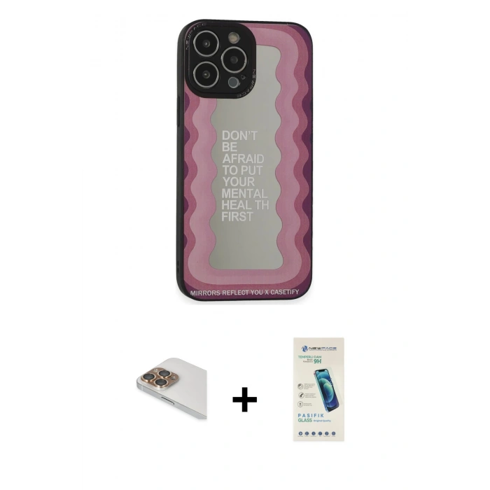 MARSİLYAN™- iPhone 13 Pro Max Kılıf Odak Klasik Serisi - Şeffaf Pasifik Cam Ekran Koruyucu + Pers Alüminyum Kamera Lens - GD