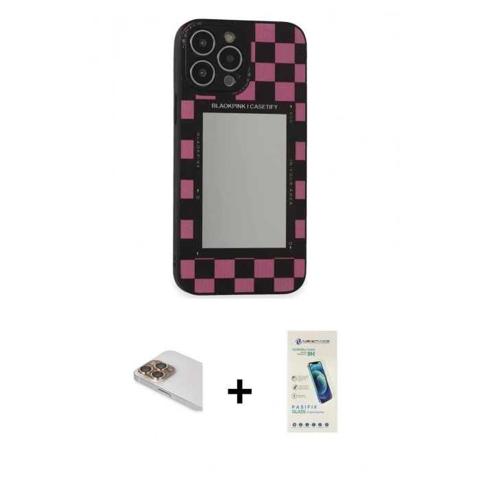 MARSİLYAN™- iPhone 13 Pro Max Kılıf Odak Klasik Serisi - Şeffaf Pasifik Cam Ekran Koruyucu + Pers Alüminyum Kamera Lens - GD