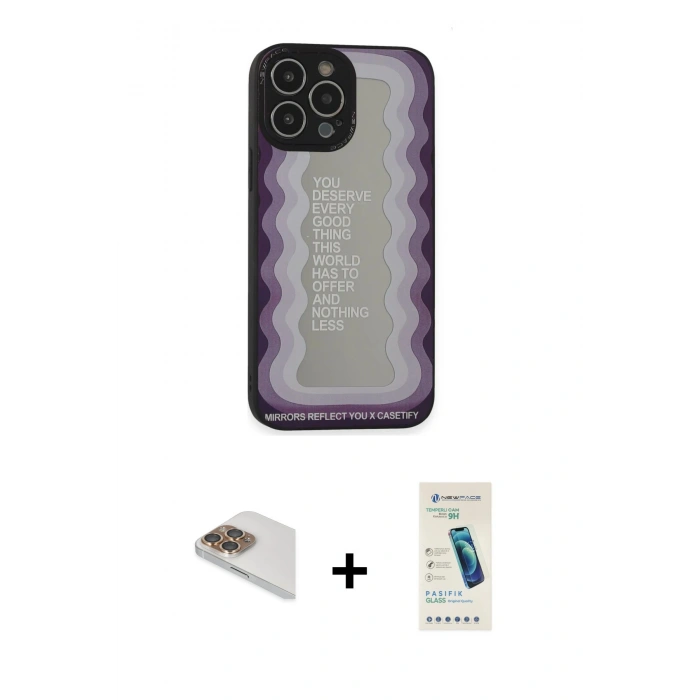 MARSİLYAN™- iPhone 13 Pro Max Kılıf Odak Klasik Serisi - Şeffaf Pasifik Cam Ekran Koruyucu + Pers Alüminyum Kamera Lens - GD