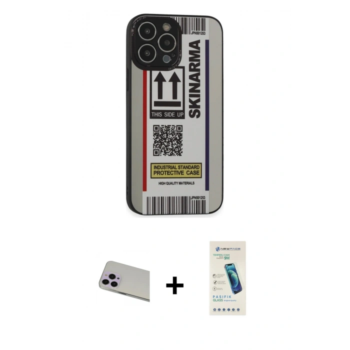 MARSİLYAN™- iPhone 13 Pro Max Kılıf Odak Klasik Serisi - Şeffaf Pasifik Cam Ekran Koruyucu + Rainbow Kamera Lens Koruma Cam - MR