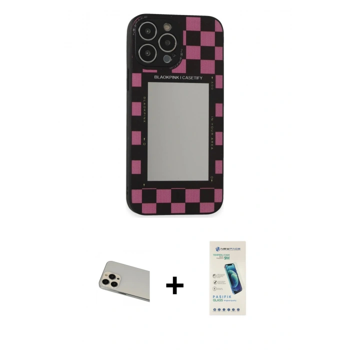 MARSİLYAN™- iPhone 13 Pro Max Kılıf Odak Klasik Serisi - Şeffaf Pasifik Cam Ekran Koruyucu + Rainbow Kamera Lens Koruma Cam - REGD
