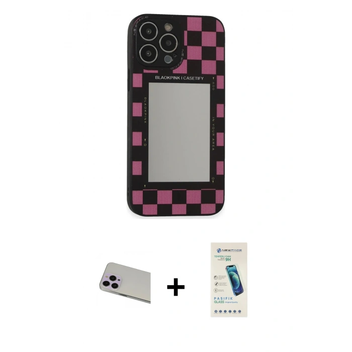 MARSİLYAN™- iPhone 13 Pro Max Kılıf Odak Klasik Serisi - Şeffaf Pasifik Cam Ekran Koruyucu + Rainbow Kamera Lens Koruma Cam - MR