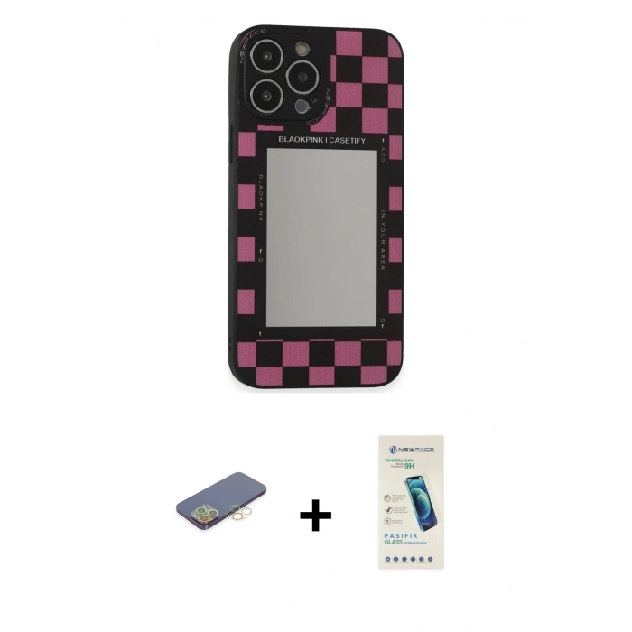 MARSİLYAN™- iPhone 13 Pro Max Kılıf Odak Klasik Serisi - Şeffaf Pasifik Cam Ekran Koruyucu + Renkli Kamera Lens Koruma Cam - SI
