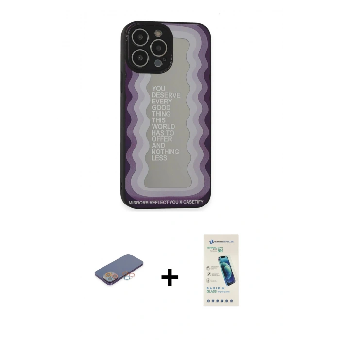 MARSİLYAN™- iPhone 13 Pro Max Kılıf Odak Klasik Serisi - Şeffaf Pasifik Cam Ekran Koruyucu + Renkli Kamera Lens Koruma Cam - PE