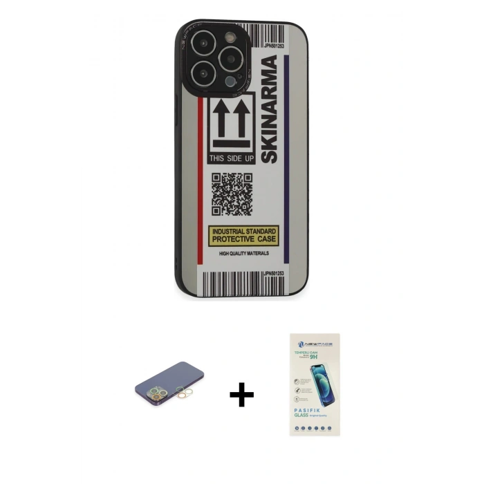 MARSİLYAN™- iPhone 13 Pro Max Kılıf Odak Klasik Serisi - Şeffaf Pasifik Cam Ekran Koruyucu + Renkli Kamera Lens Koruma Cam - SI