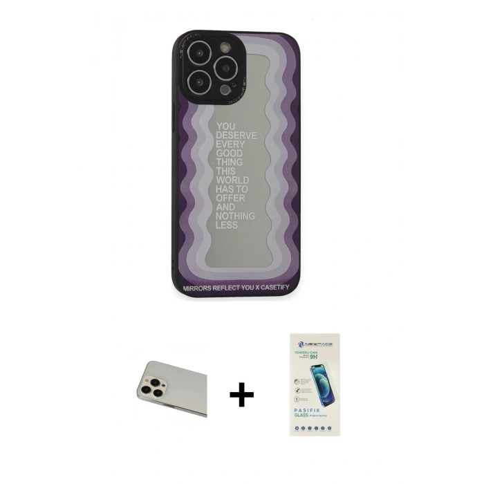 MARSİLYAN™- iPhone 13 Pro Max Kılıf Odak Klasik Serisi - Şeffaf Pasifik Cam Ekran Koruyucu + Rainbow Kamera Lens Koruma Cam - REGD