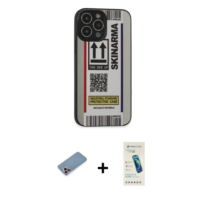 MARSİLYAN™- iPhone 13 Pro Max Kılıf Odak Klasik Serisi - Şeffaf Pasifik Cam Ekran Koruyucu + Shine Kamera Lens Koruma Cam - PE
