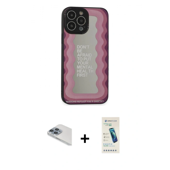 MARSİLYAN™- iPhone 13 Pro Max Kılıf Odak Klasik Serisi - Şeffaf Pasifik Cam Ekran Koruyucu + Pers Alüminyum Kamera Lens - SABE