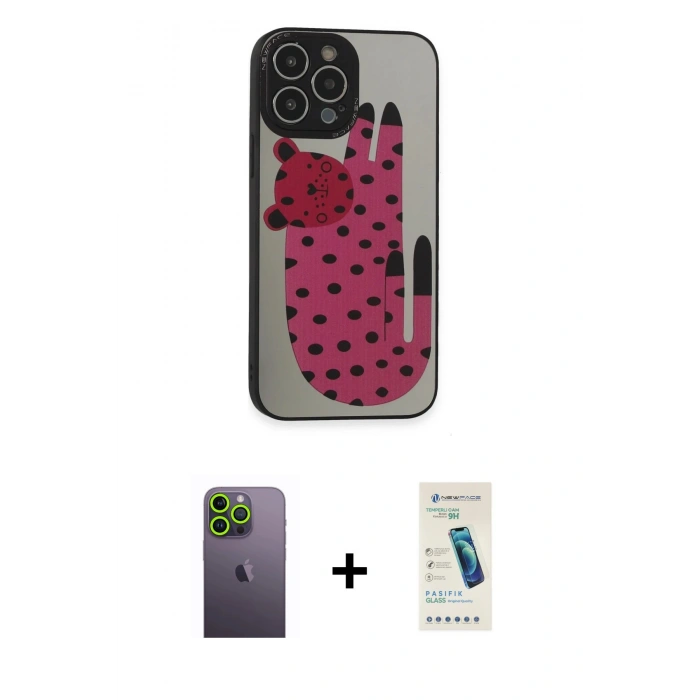 MARSİLYAN™- iPhone 13 Pro Max Kılıf Odak Klasik Serisi - Şeffaf Pasifik Cam Ekran Koruyucu + Neon Fosforlu Kamera Lens - YL