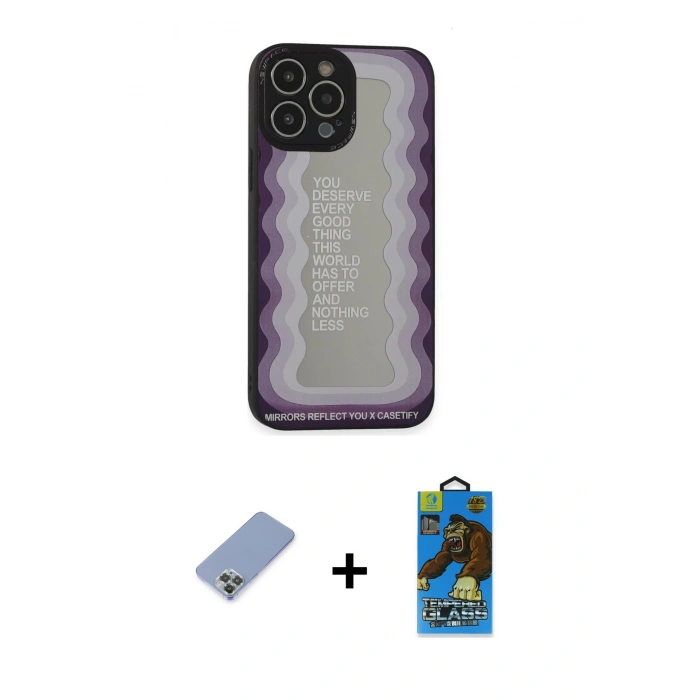 MARSİLYAN™- iPhone 13 Pro Max Kılıf Odak Klasik Serisi - Siyah 18D Cam Ekran Koruyucu + Metal Kamera Lens Koruma Cam - KUYL