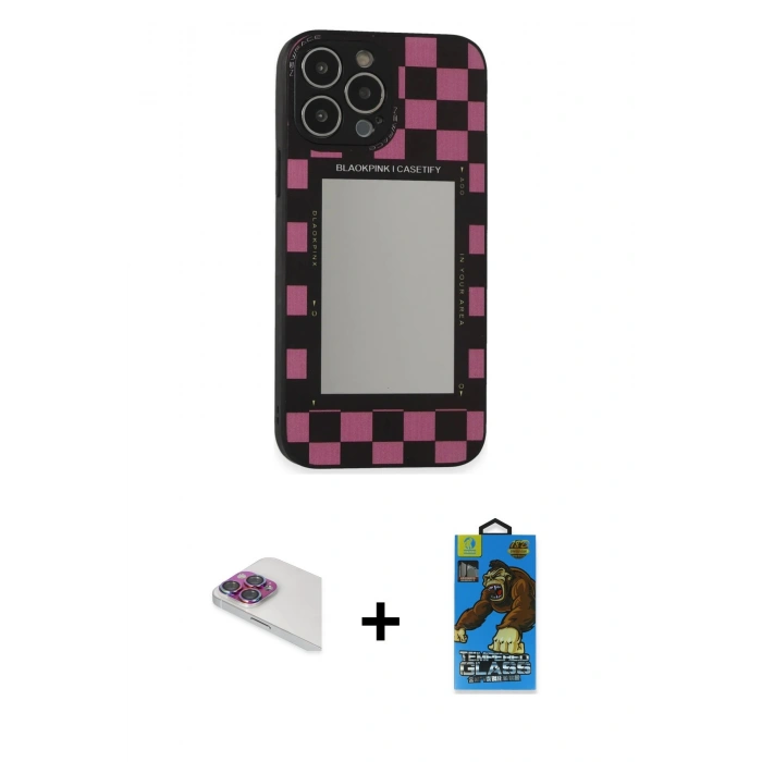 MARSİLYAN™- iPhone 13 Pro Max Kılıf Odak Klasik Serisi - Siyah 18D Cam Ekran Koruyucu + Pers Alüminyum Kamera Lens - GI
